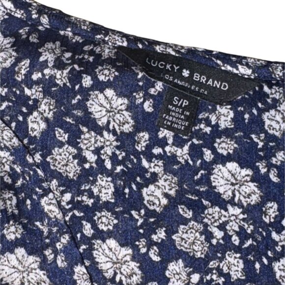 Lucky Brand Womens Floral Buttom Front Blouse W/ Balloon Sleeves-Blue-Size Small - Picture 4 of 6